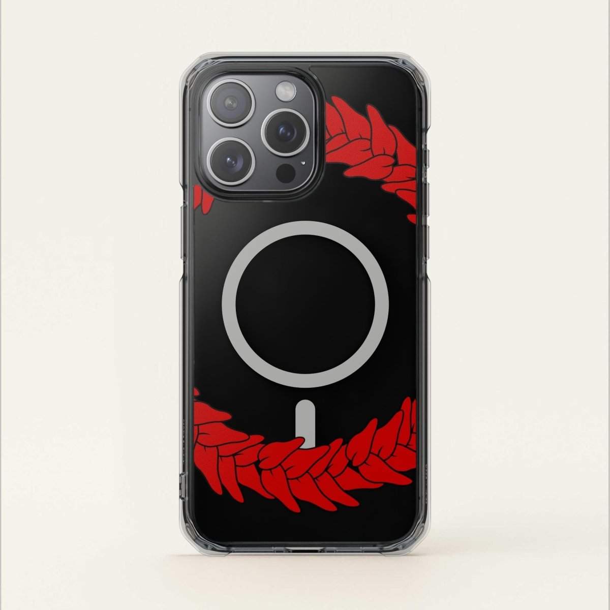 MagSafe clear case for iPhone 16 featuring Ula Fala design, transparent with colorful Polynesian artwork.