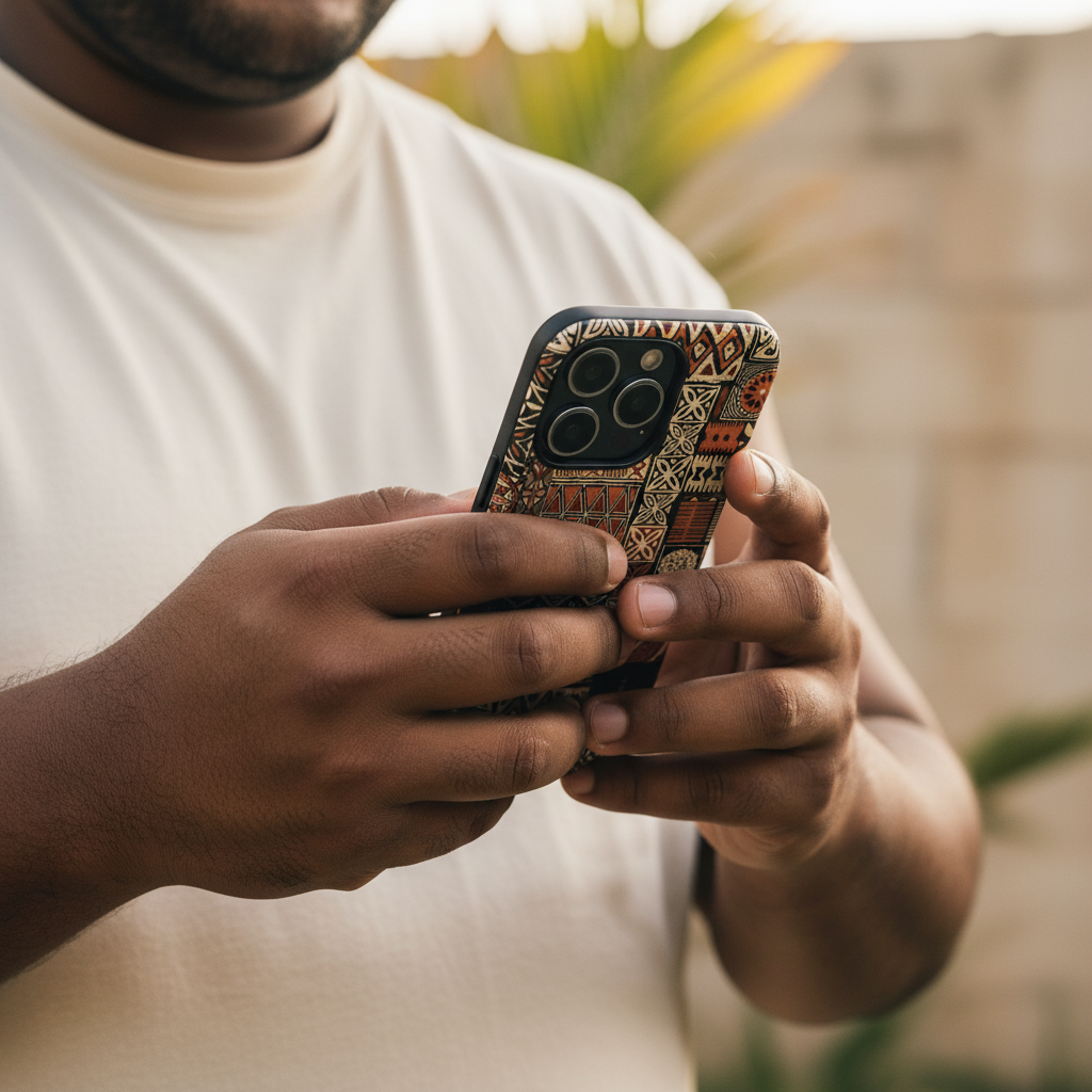 Durable Printify Elei phone case with vibrant Samoa Koko design for AU, NZ, and US models, offering sturdy protection.