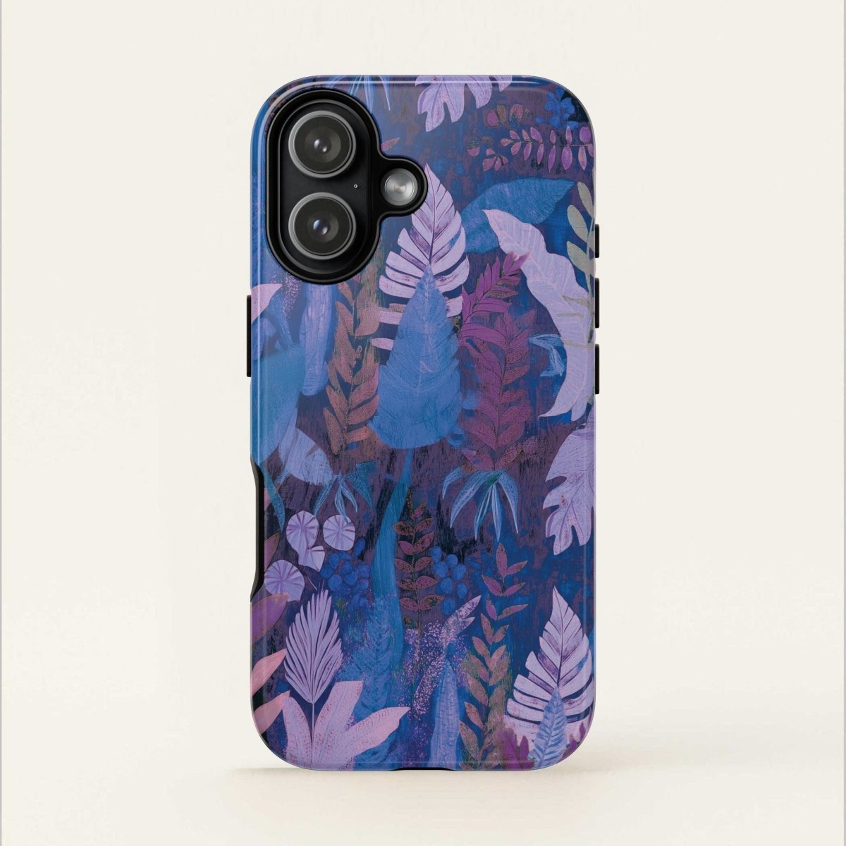 Lavender palms print on durable Printify phone case designed for AU, NZ, and USA models, featuring tropical botanical design.