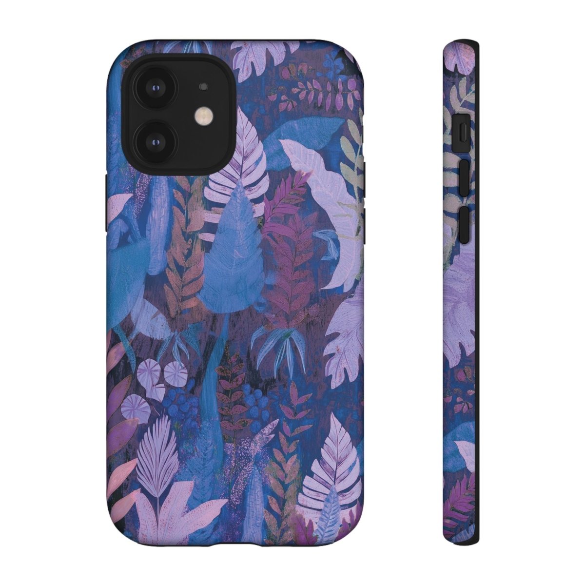 Lavender palms print tough phone case for iPhone or Samsung, durable protective cover with tropical floral design.