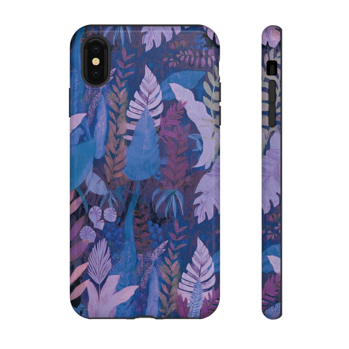Lavender palms print on durable Printify Tough Phone Case for AU, NZ, and US with tropical leaf design.
