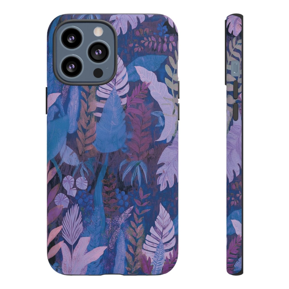 Tough lavender phone case with palm tree design for AU/NZ/USA, fitting a smartphone securely.