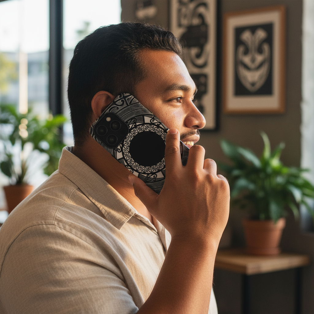 Durable Māori print phone case by Printify for AU, NZ, and USA, featuring traditional Samoan tatau design on a tough protective cover.