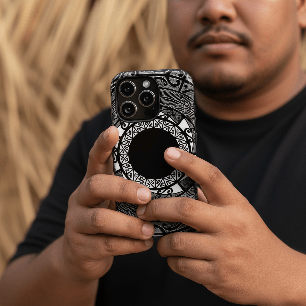 WOYC Tough Phone Case featuring Māori and Samoan Koko designs, durable protective case for smartphones.