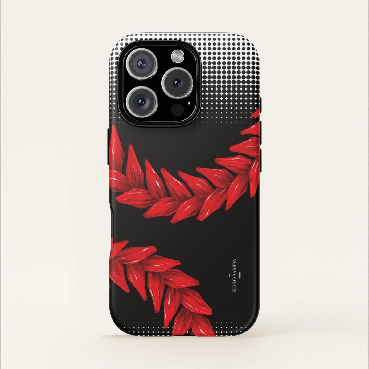 Printify tough phone case featuring Ula Fala design with Koko Samoa motif, suitable for AU, NZ, and USA phone models.