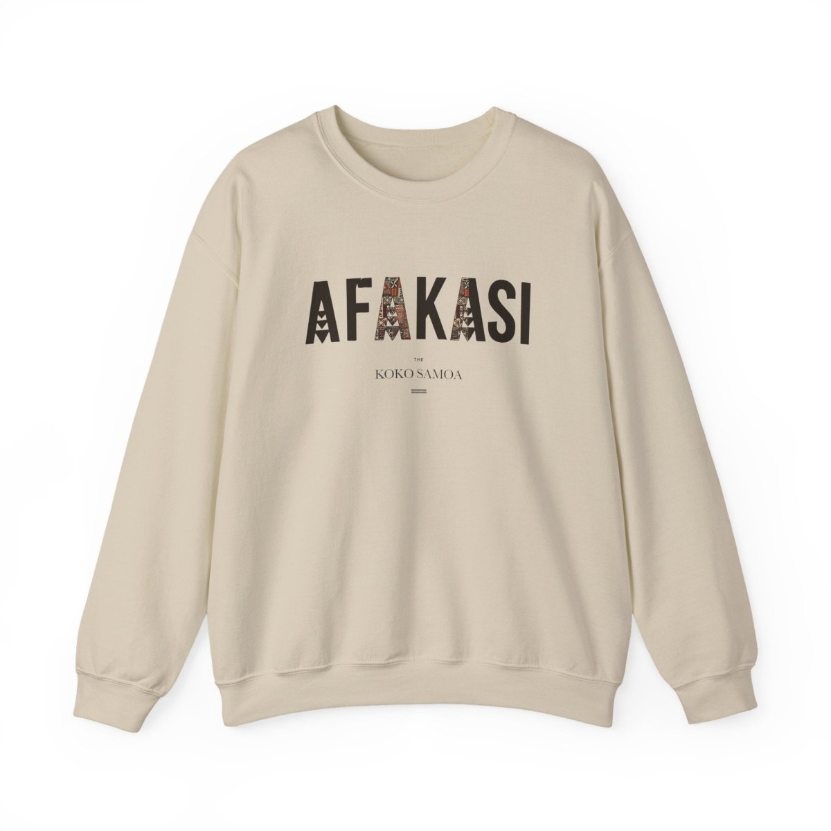 Unisex heavy sweatshirt by The Print Bar featuring Afakasi design, personalized, in neutral tones.