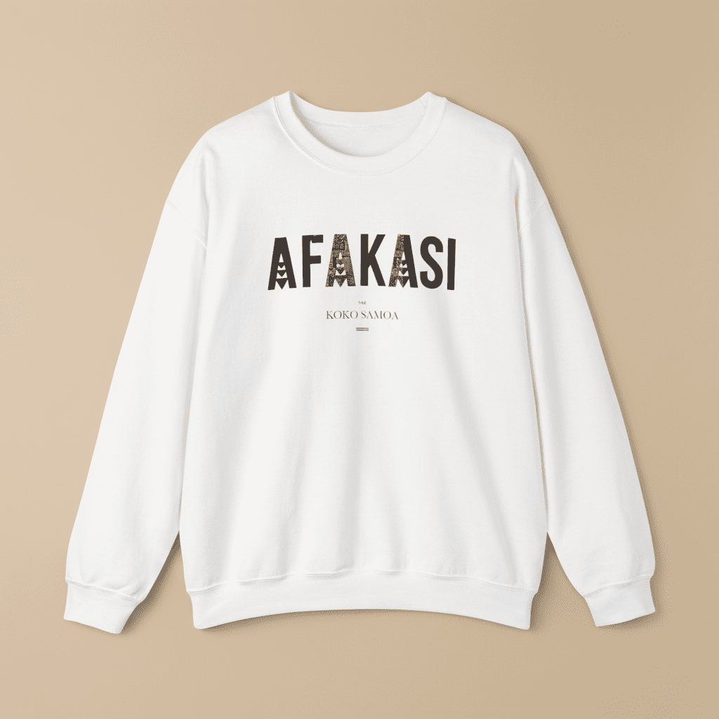 Unisex heavy sweatshirt by The Print Bar featuring personalized Afakasi design with Samoa and USA flags.