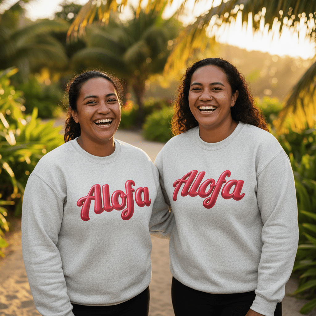 Unisex heavy sweatshirt featuring Alofa design with Samoa Koko symbols, in a cozy, casual style.