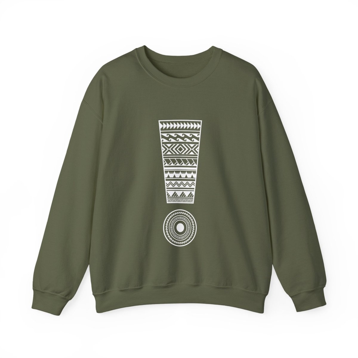 Unisex heavy sweatshirt by The Print Bar with "Exclaim" design, shown in a casual worn style, ideal for comfortable everyday wear.