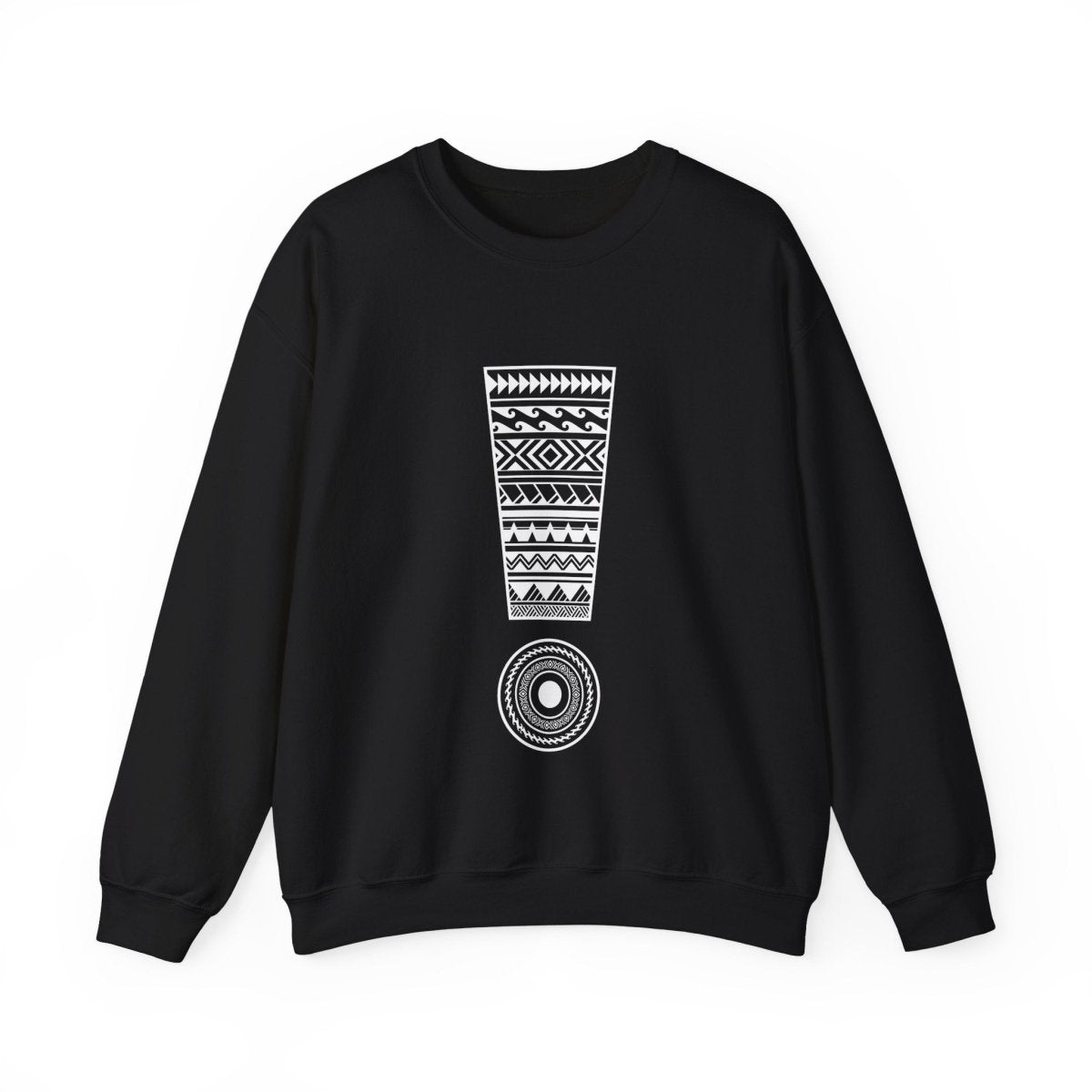 Unisex heavy sweatshirt by The Print Bar with "Exclaim" design, worn casually, showcasing a comfortable, personalized style.