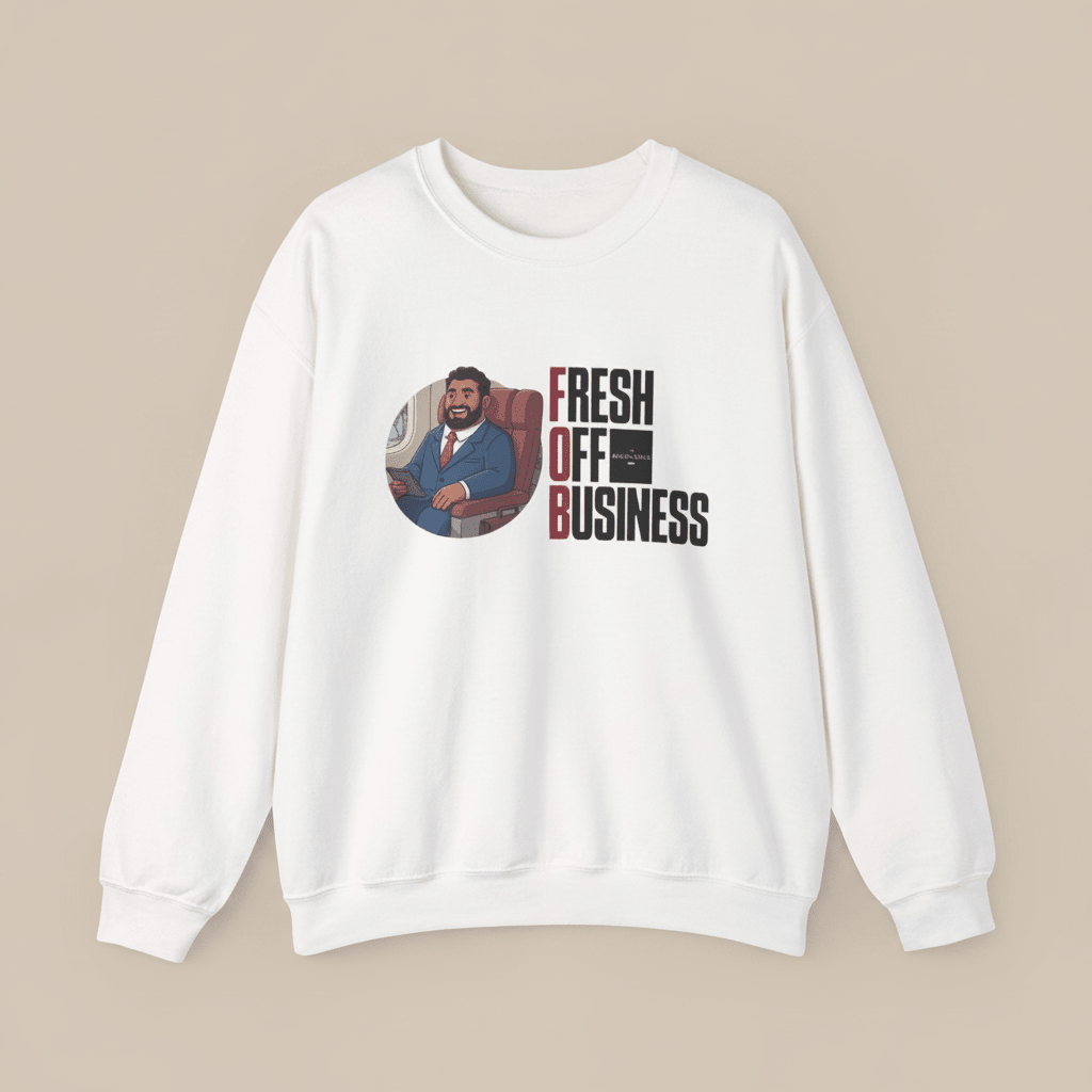 Unisex heavy sweatshirt by Monster Digital featuring "Fresh Off Business" design, personalized, in soft fabric with a casual fit.