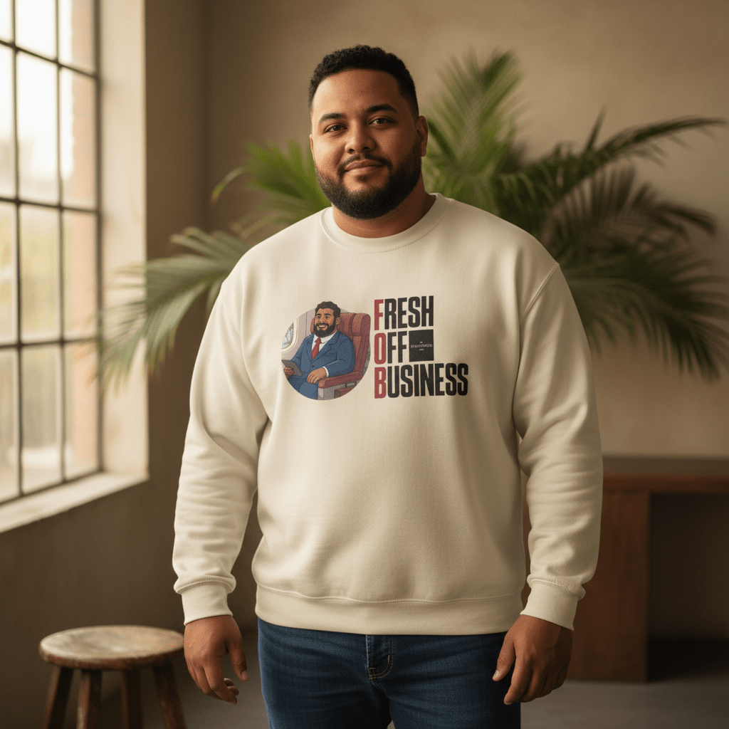 Unisex heavy sweatshirt by Monster Digital featuring a personalized "Fresh Off Business" design, casual style, in neutral color.