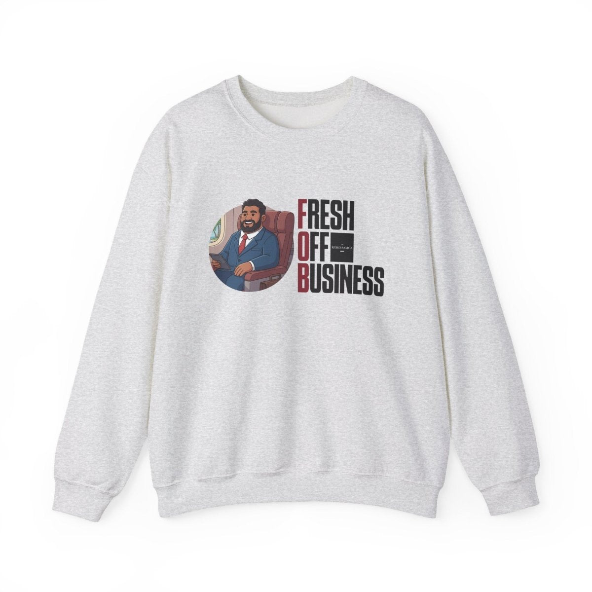 Unisex heavy sweatshirt from The Print Bar with personalized "Fresh Off Business" design in AU/NZ style, featuring bold print and comfortable fit.