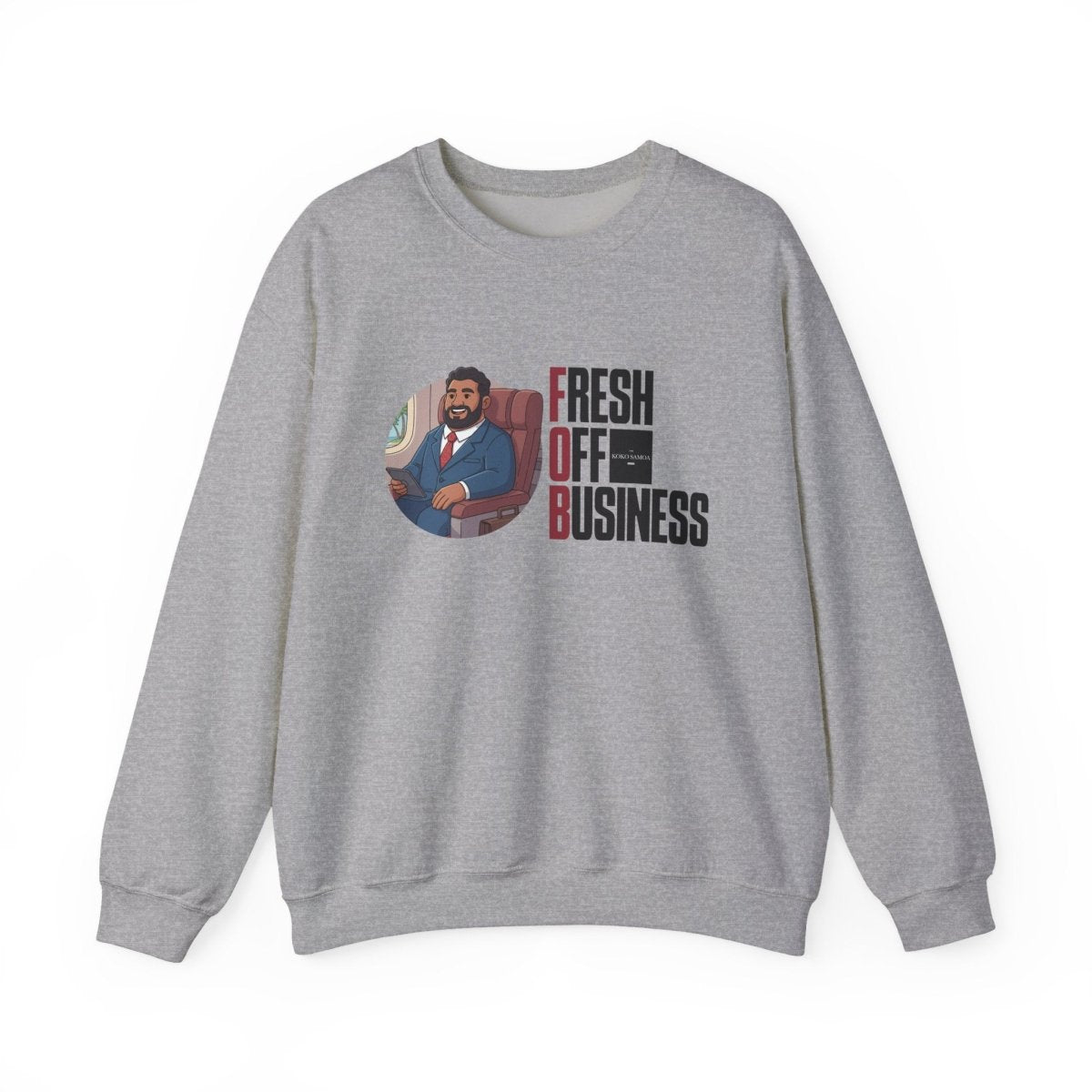 Unisex heavy sweatshirt by The Print Bar featuring personalized "Fresh Off Business" design, suitable for AU/NZ customers.