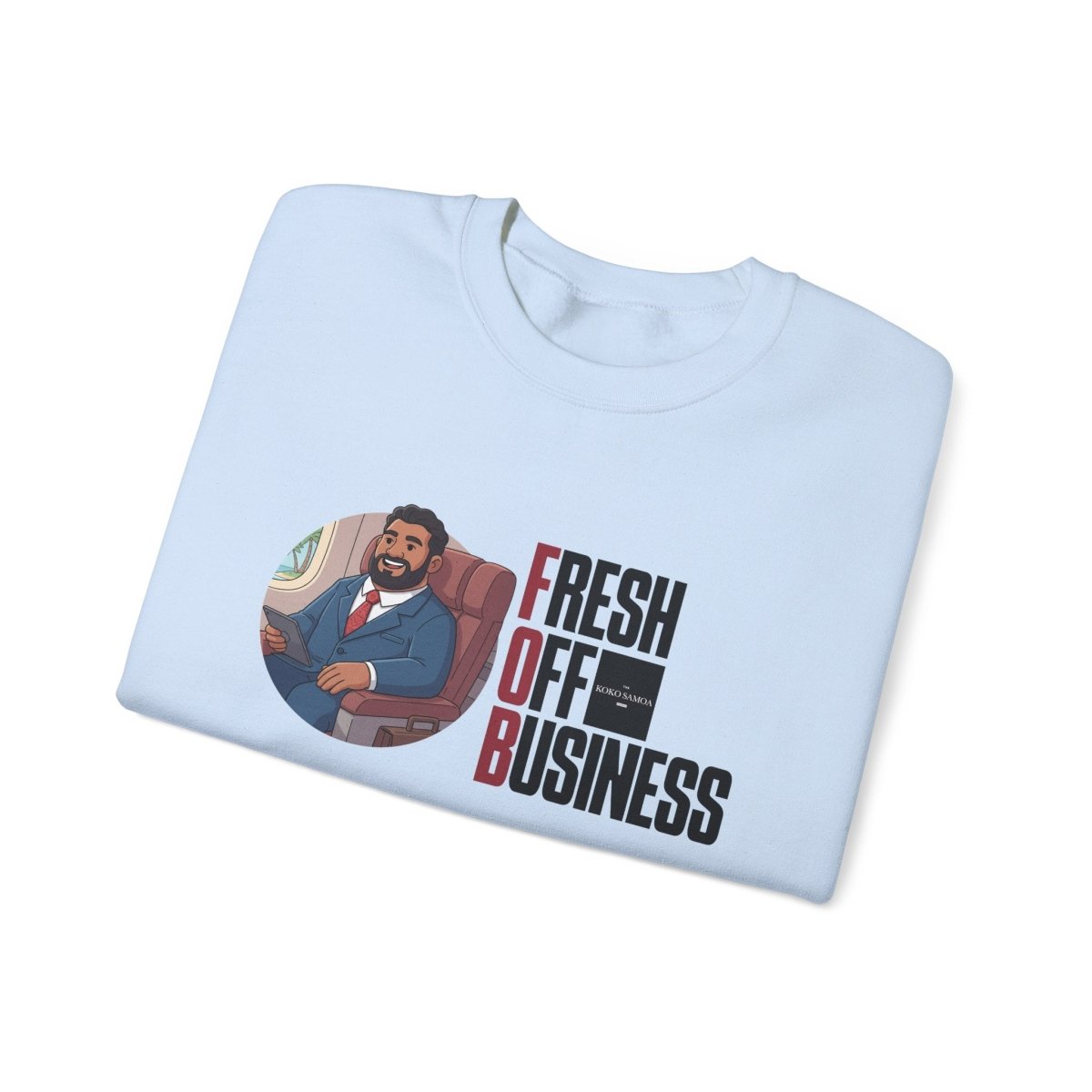 Unisex heavy sweatshirt by The Print Bar with personalized "Fresh Off Business" design, suitable for AU/NZ, in casual style.