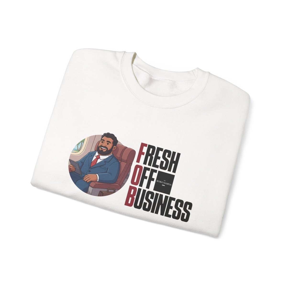 Unisex heavy sweatshirt by The Print Bar featuring personalized "Fresh Off Business" design in AU/NZ style.