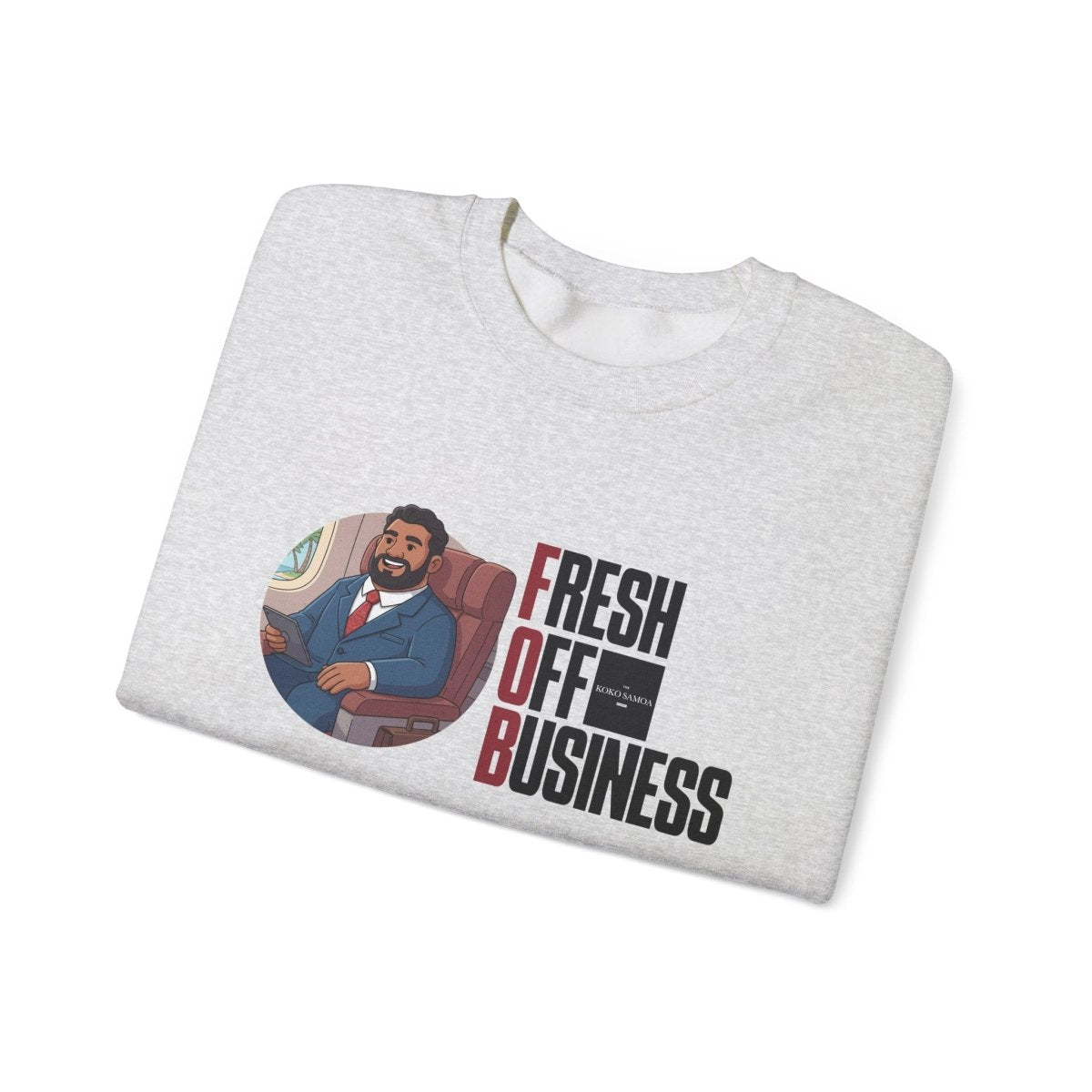 Unisex heavy sweatshirt from The Print Bar featuring personalized "Fresh Off Business" design, suitable for AU/NZ customers.