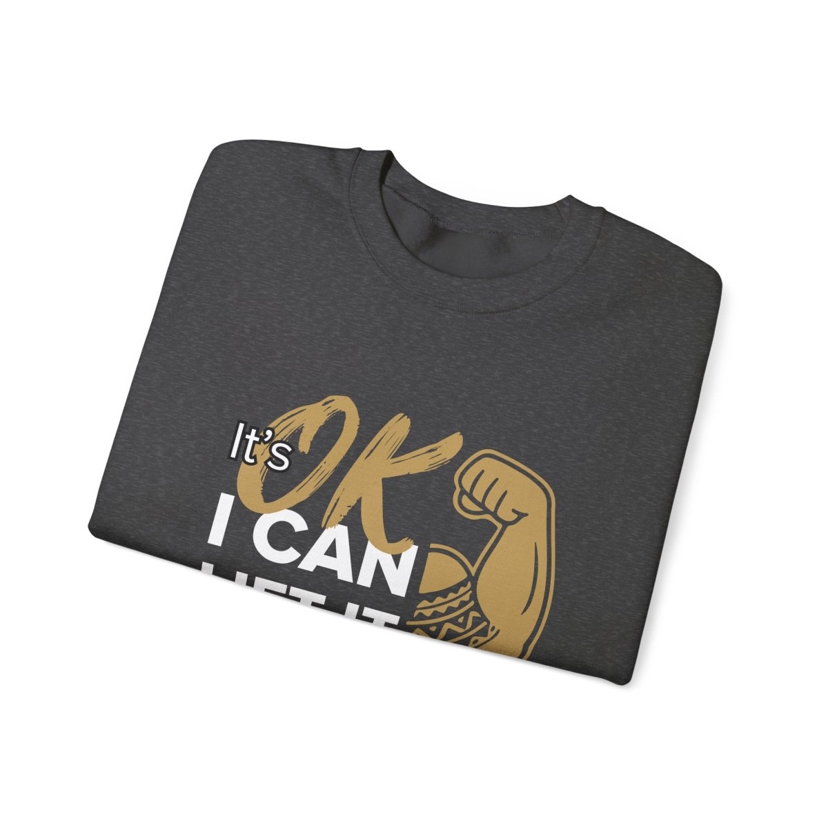 Unisex heavy sweatshirt with "I Can Lift It" slogan from The Print Bar, featuring a personalized design on a casual grey sweatshirt.