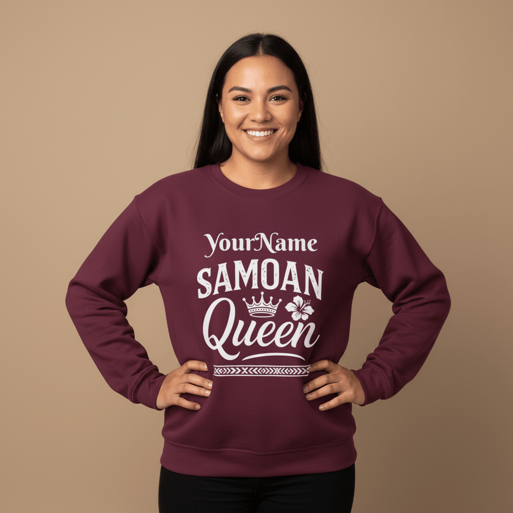 Unisex heavy sweatshirt featuring Samoan Queen design, showcasing vibrant print on a cozy sweatshirt.