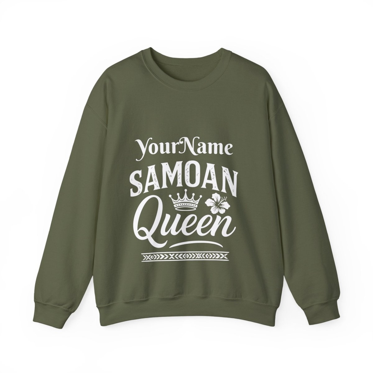 Unisex heavy Samoan Queen sweatshirt featuring bold design and comfortable fit, suitable for all genders.