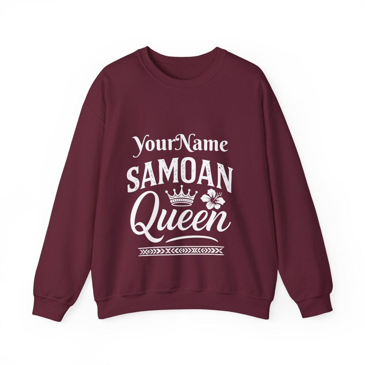 Unisex heavy sweatshirt featuring a Samoan Queen, showcasing bold print and comfortable fabric.