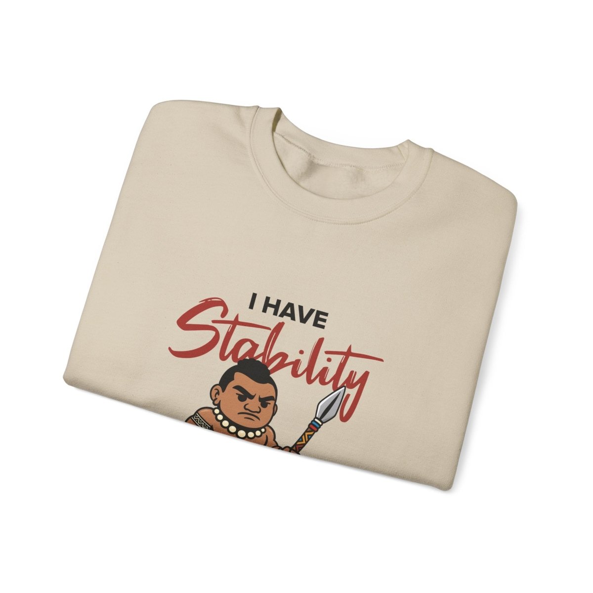 Unisex heavy sweatshirt from The Print Bar with "Stability" design, featuring a comfortable fit and personalized style.