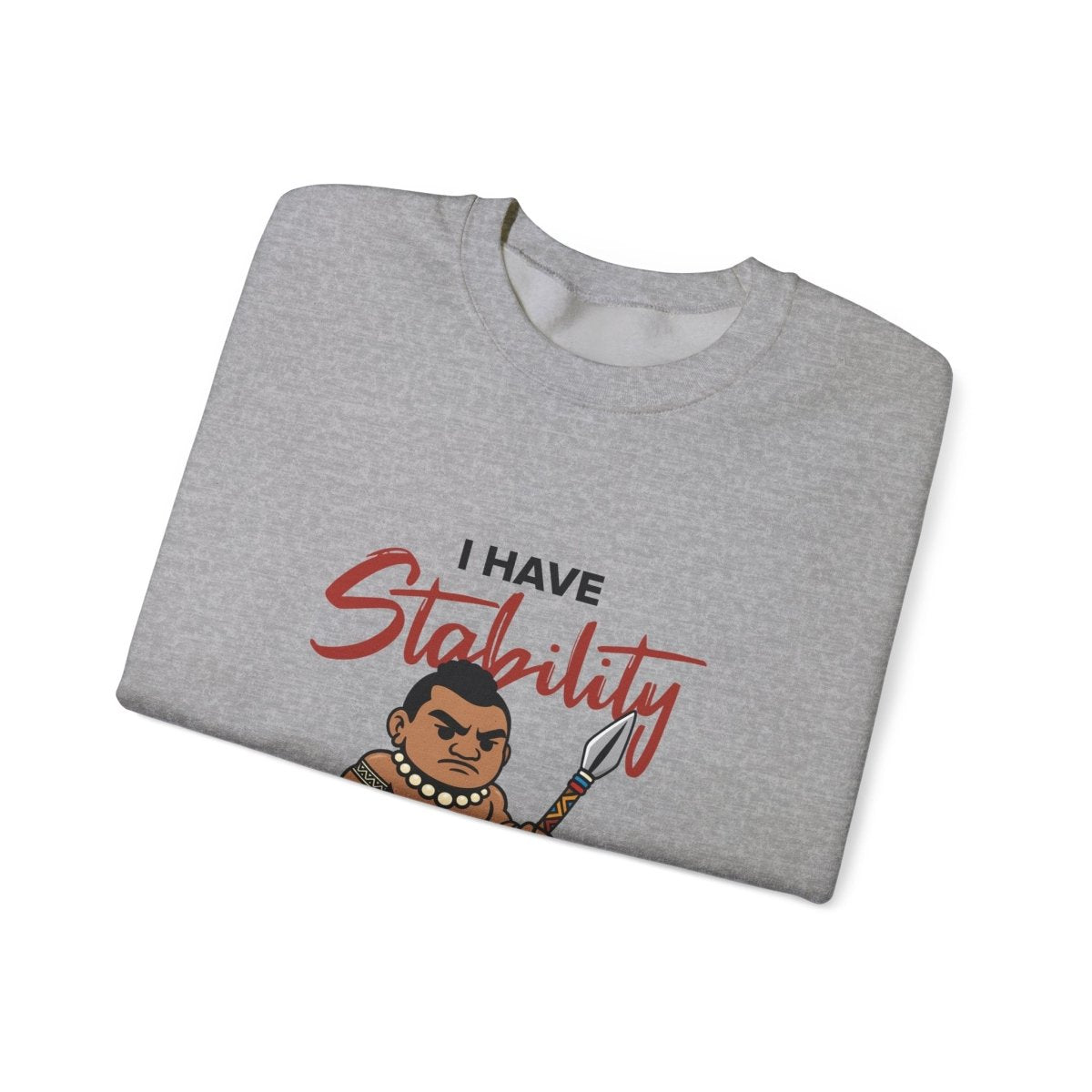 Unisex heavy sweatshirt from The Print Bar with "Stability" graphic, made for AU/NZ, displayed on a plain background.