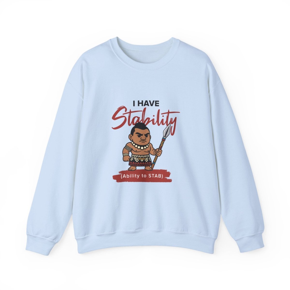 Unisex heavy sweatshirt with "Stability" design by The Print Bar, featuring personalized print in AU/NZ style, casual and comfortable.