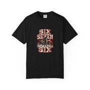 676 Tonga print on the front of a black unisex tee