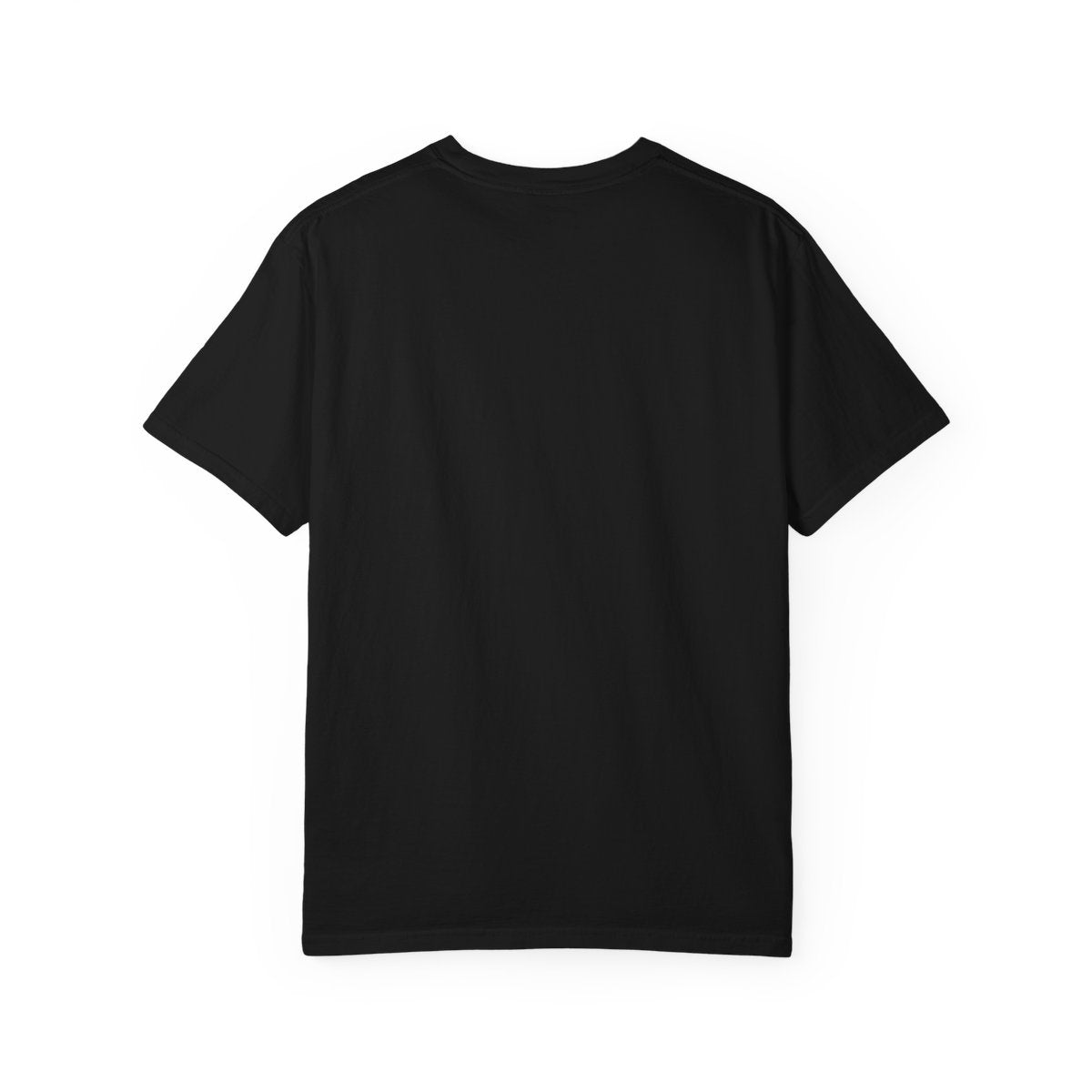 The back of the black 676 Tonga unisex tee, plain with no print