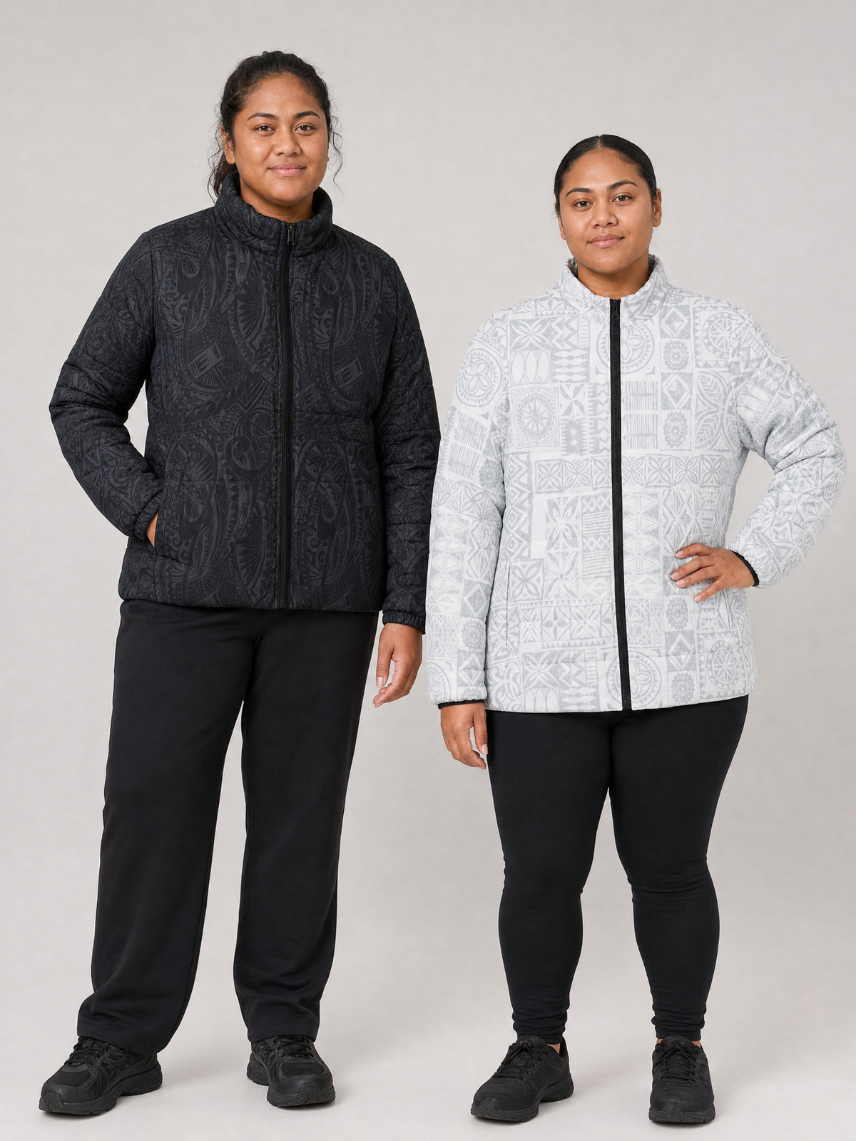 The Long Night gift set: Women's Puffer Jacket - Warrior and Women's Puffer Jacket - White Sunday, shown together.