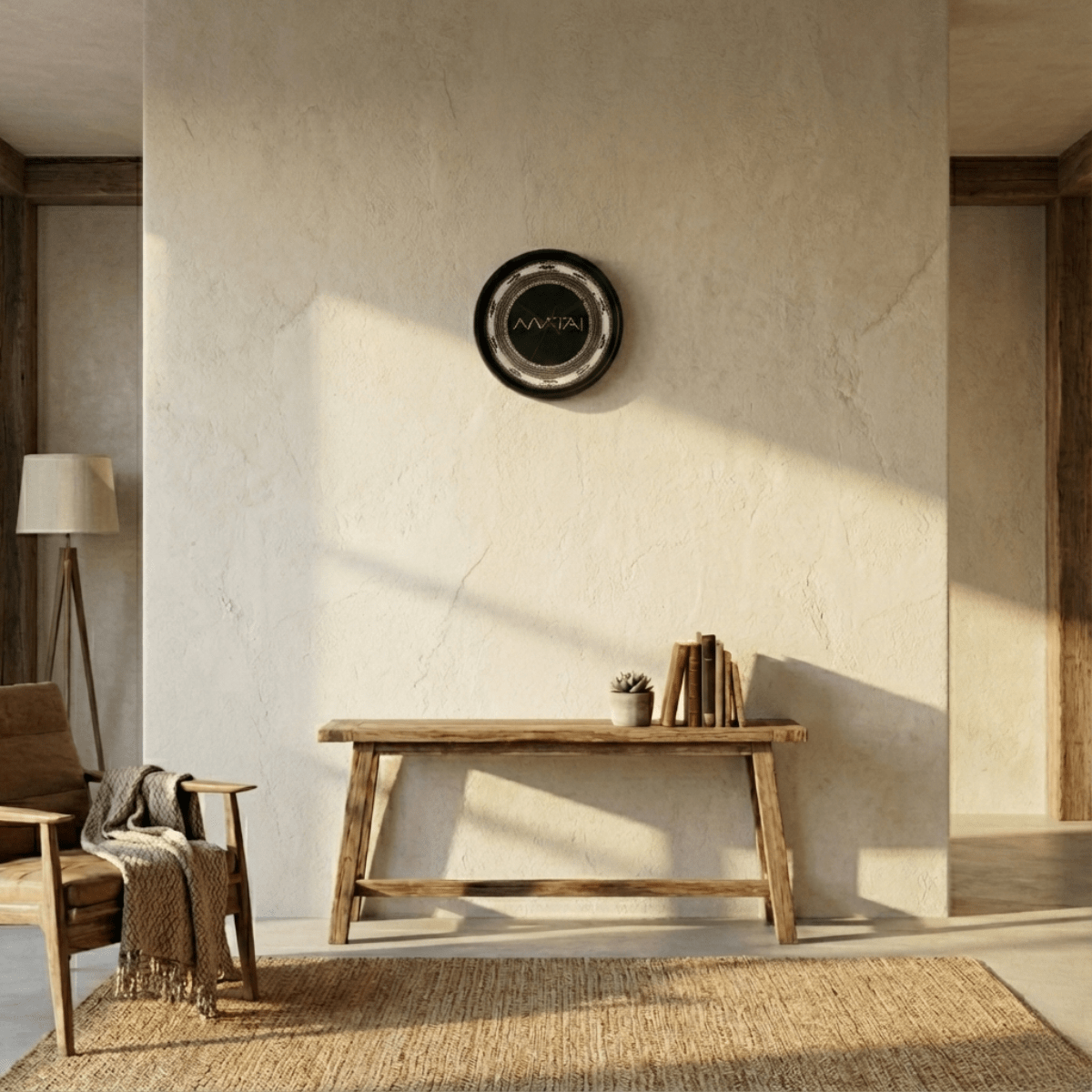 Round Matai wall clock, 10 inches, home decor with a natural wood finish, suitable for AU, NZ, and USA interiors.