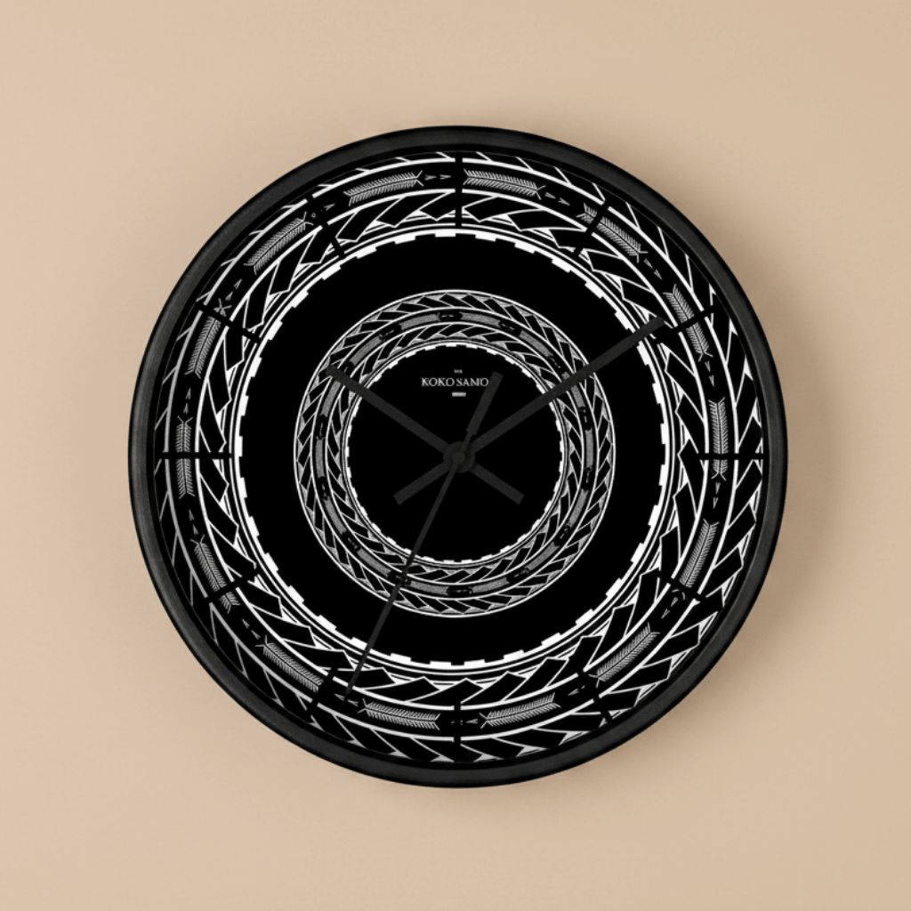 Samoan Arrows wall clock, 10-inch home decor, featuring traditional Samoan arrow design in natural wood finish.