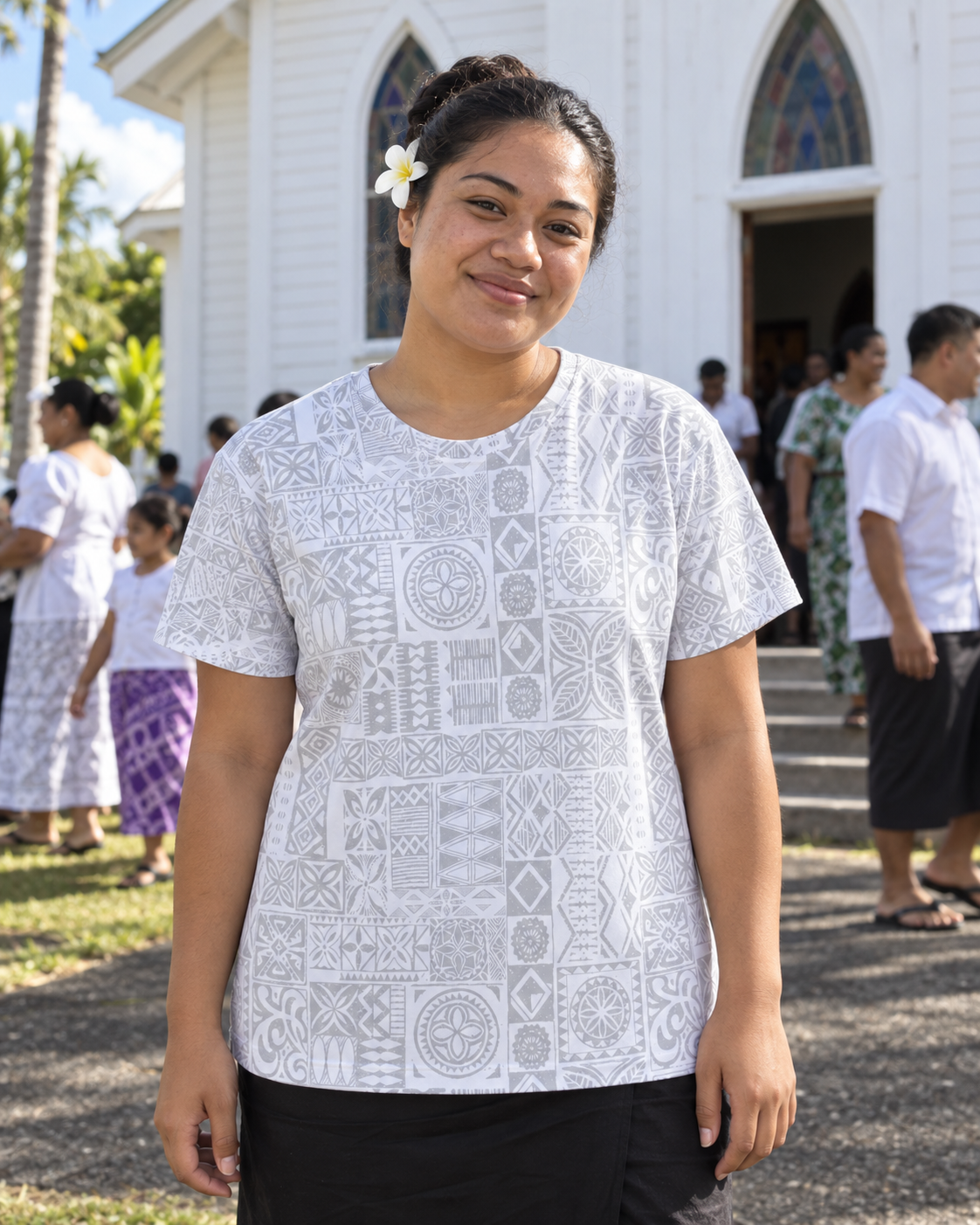Women's Short Sleeve Shirt - White Sunday worn in everyday life