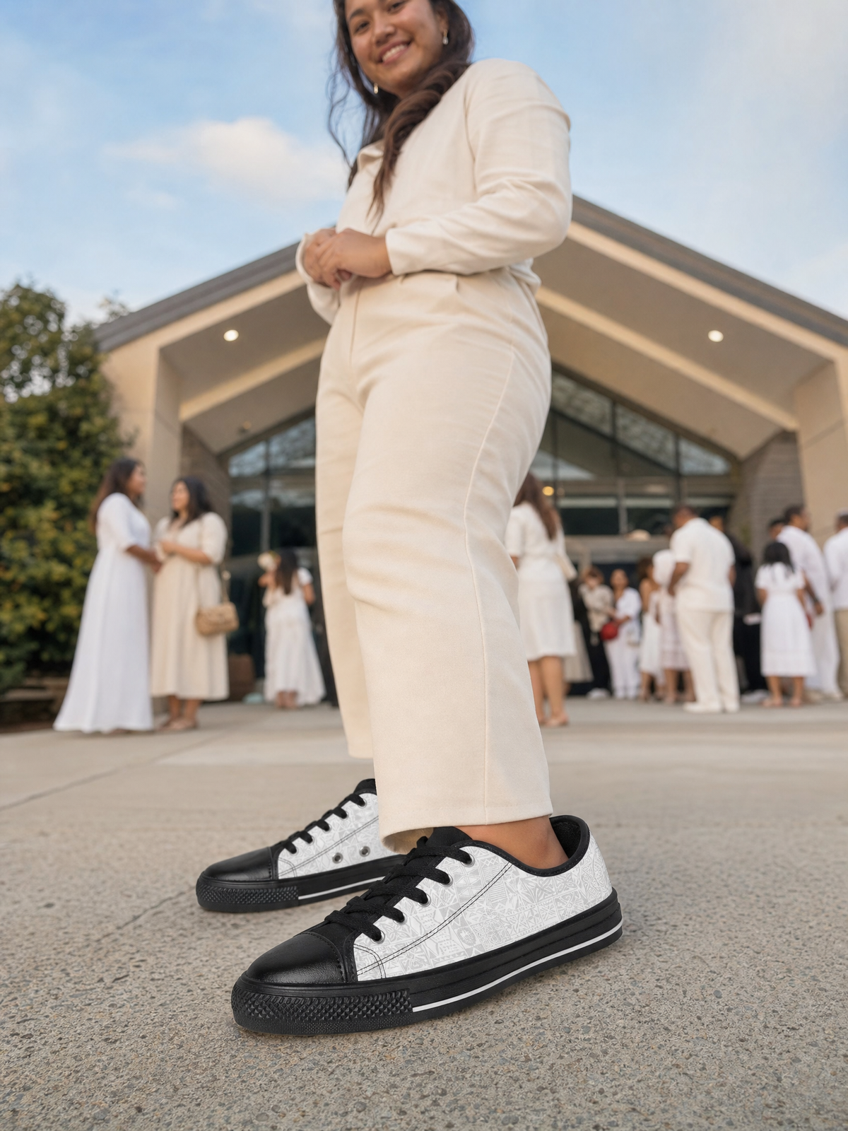 Women's Sneakers - White Sunday worn in everyday life