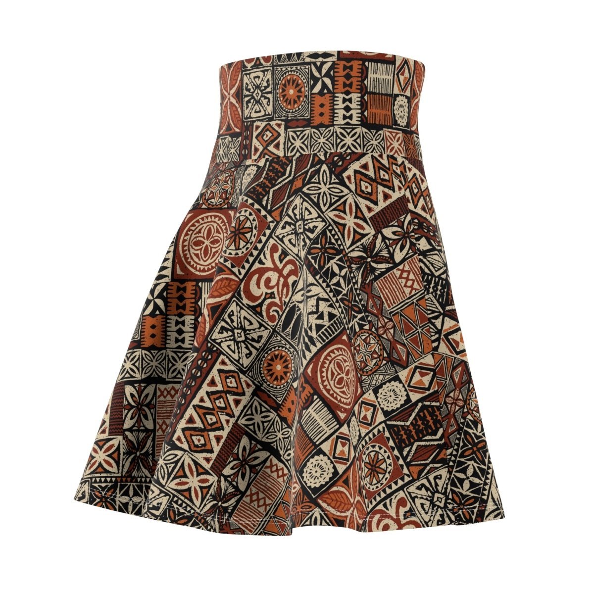 Women's Elei print skater skirt by MWW on Demand featuring vibrant tropical patterns and a flared, casual design.