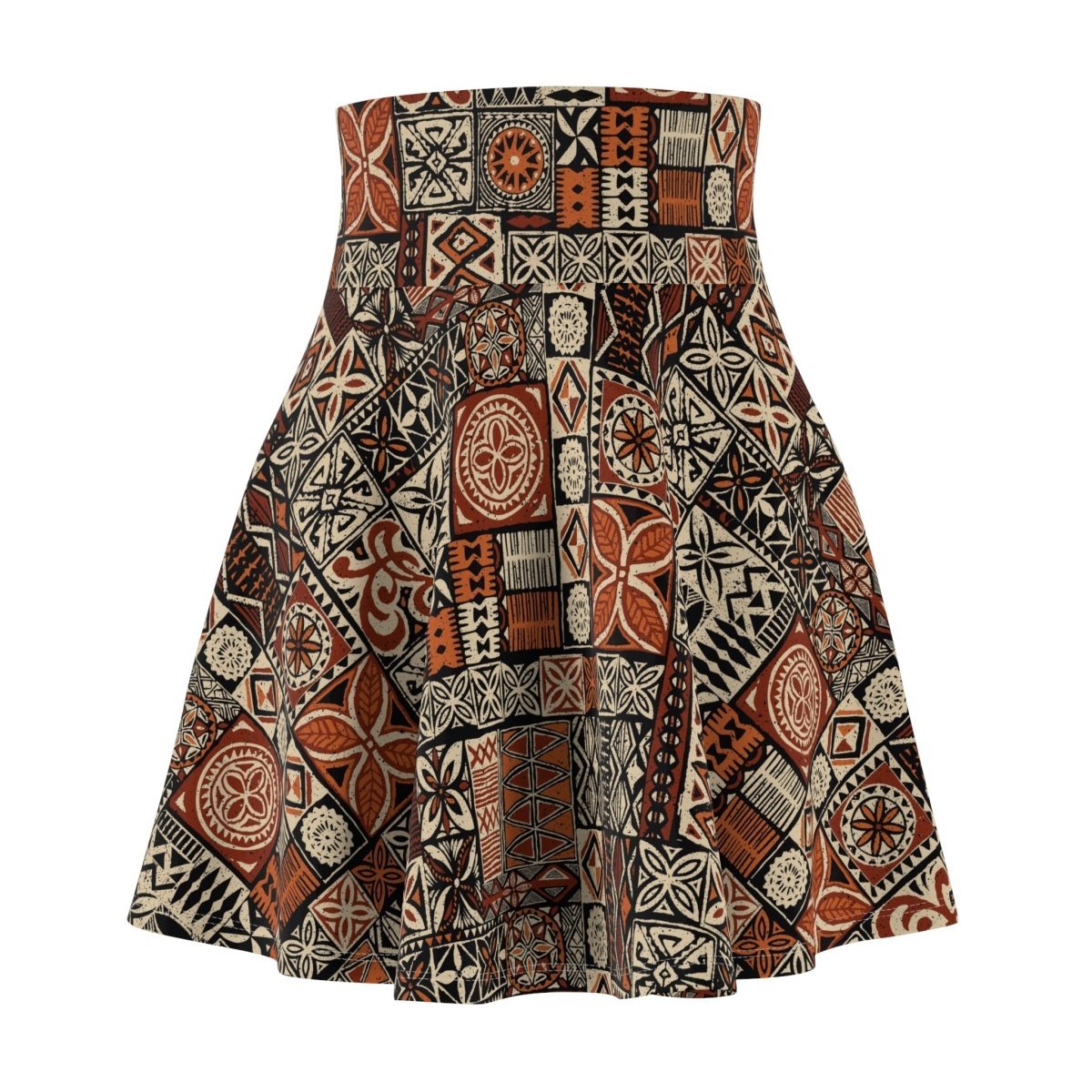 Women's Elei print skater skirt by MWW on Demand featuring colorful tropical patterns, casual fit, and knee-length design.