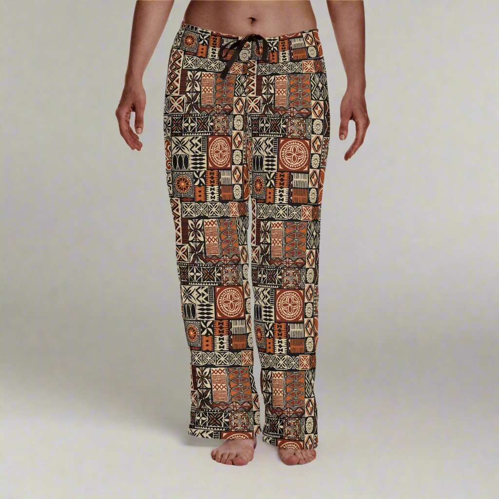 Women's Elei pajama pants by MWW on Demand featuring soft, comfortable fabric with tropical print in natural colors.