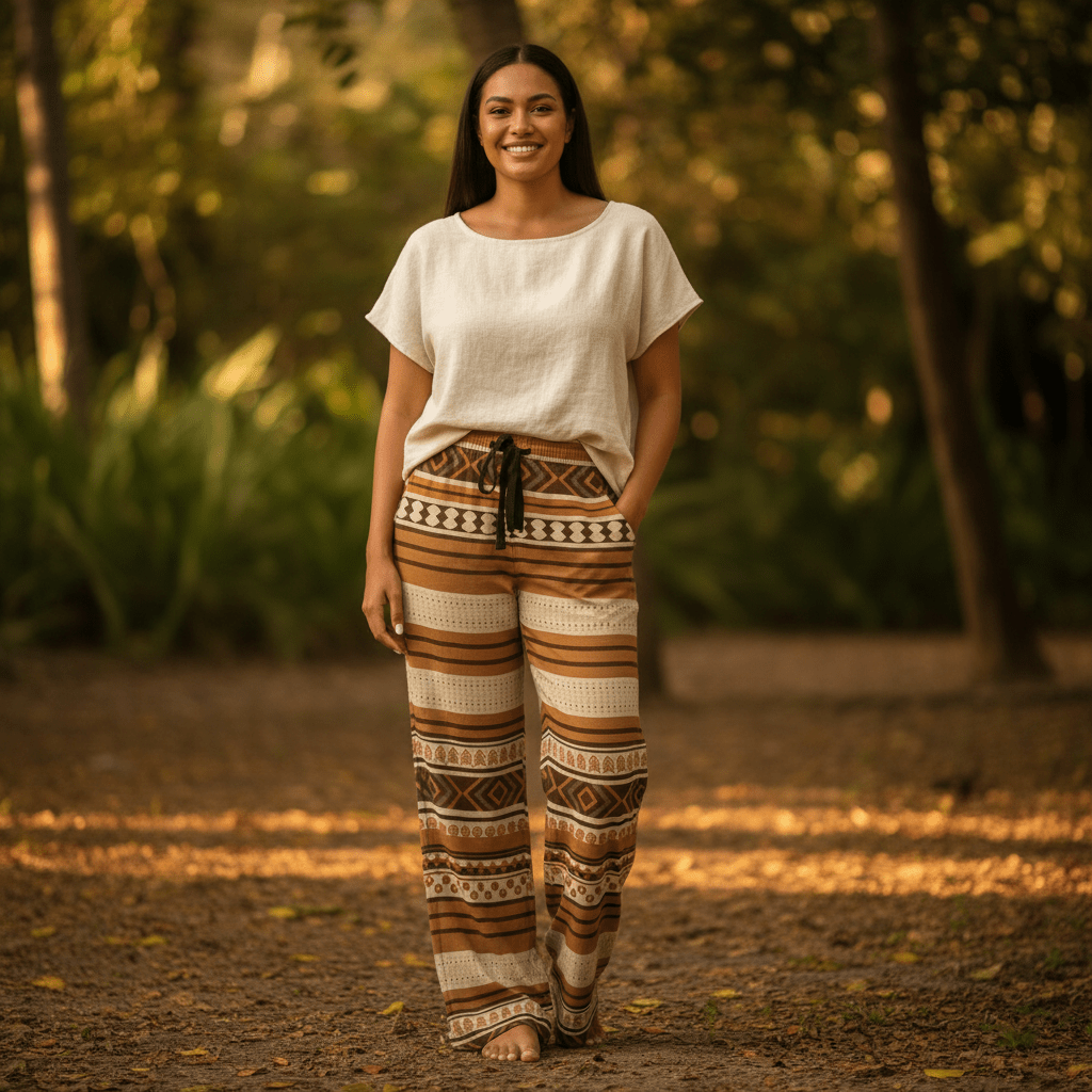 Women's Siapo pajama pants by MWW on Demand featuring tropical print, comfortable fit, and lightweight fabric for relaxed wear.