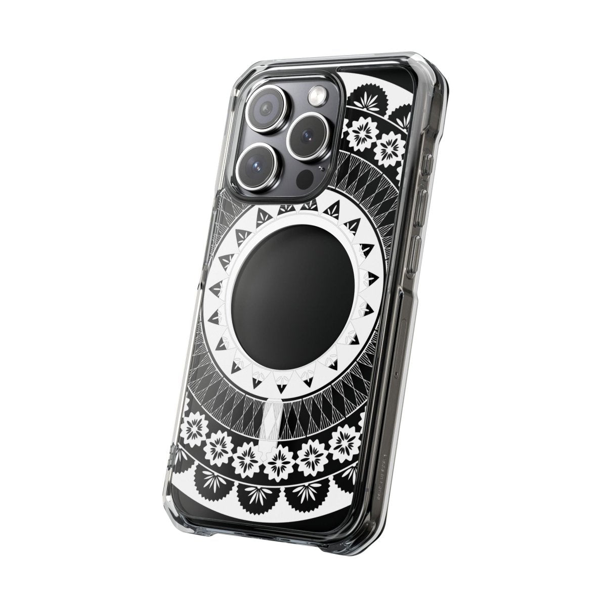 WOYC PasifikaOne MagSafe clear case for iPhone 16 featuring a Fiji-themed design, transparent protective cover.