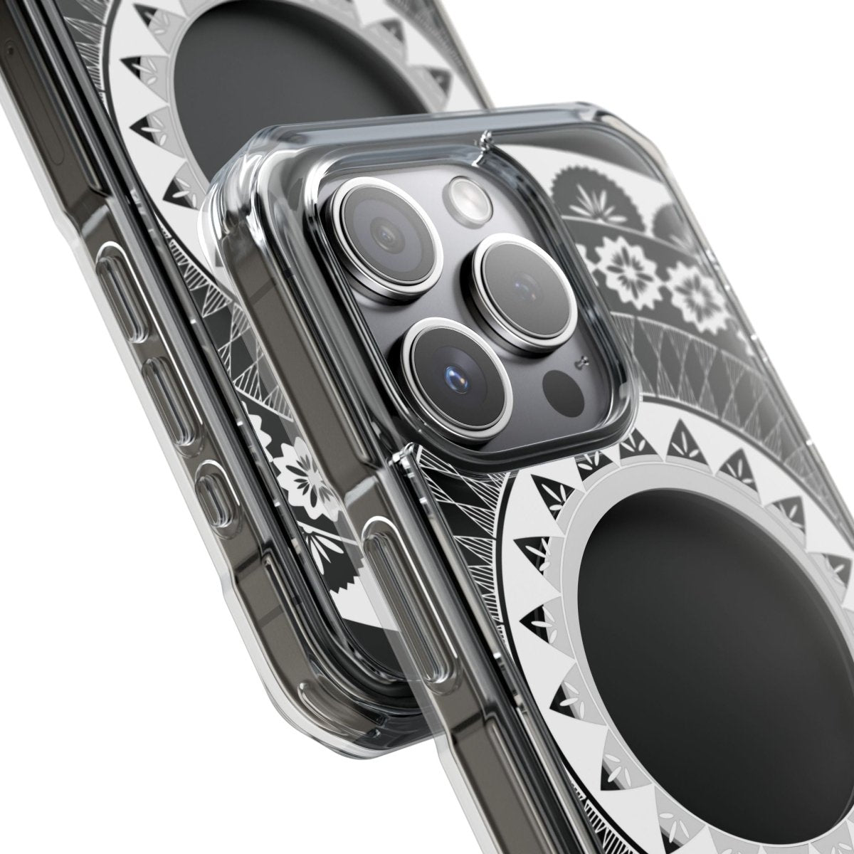 WOYC PasifikaOne MagSafe clear case for iPhone 16 featuring Fiji design, transparent protective cover, compatible with AU, NZ, and USA models.