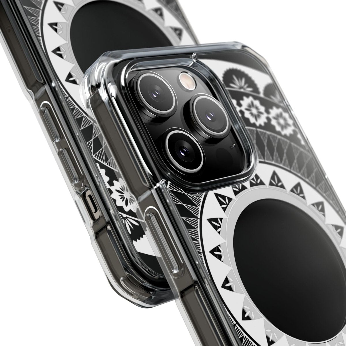 WOYC PasifikaOne MagSafe clear case for iPhone 16 featuring Fiji design, transparent protection, compatible with AU, NZ, and USA models.