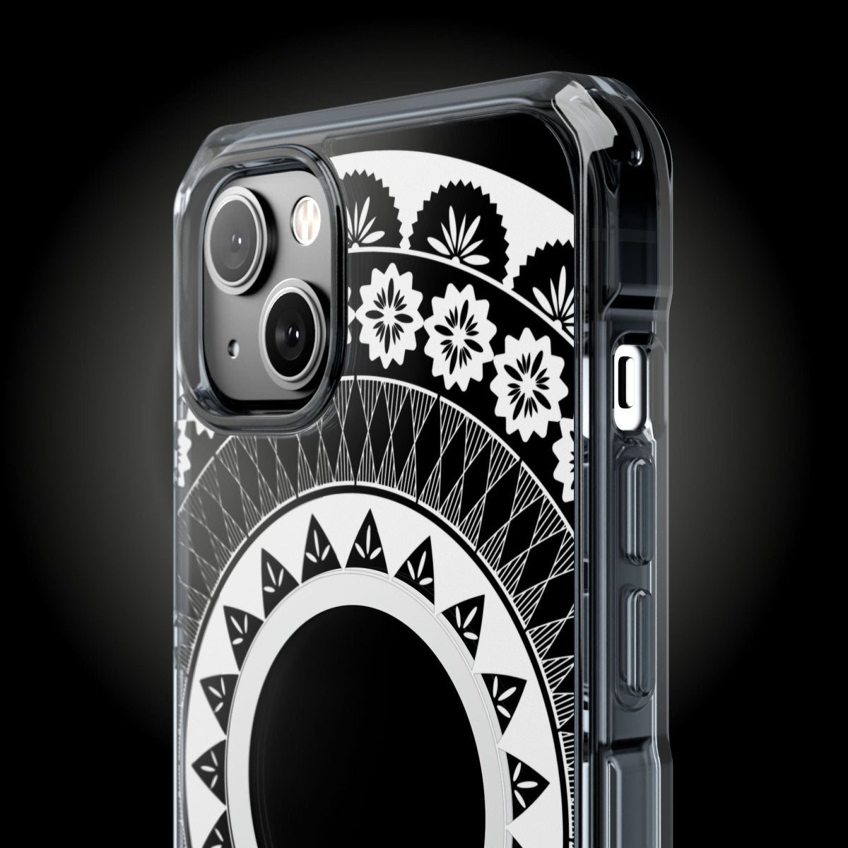 WOYC PasifikaOne MagSafe clear case for iPhone 16 featuring Fiji design, transparent protective cover with magnetic compatibility.