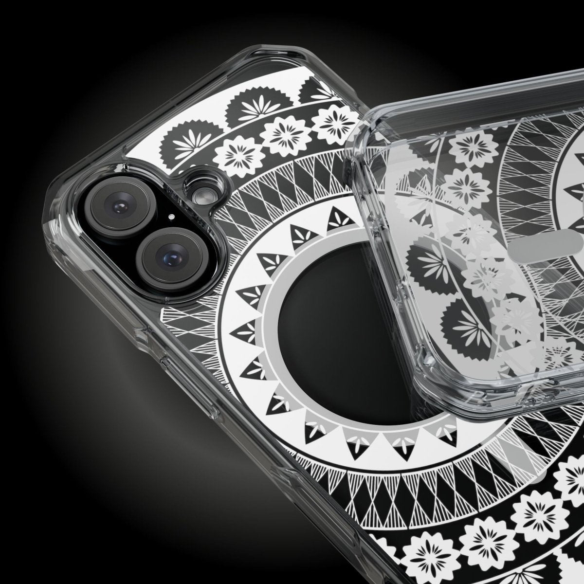 WOYC PasifikaOne MagSafe clear case for iPhone 16 featuring Fiji design, transparent protective cover for MagSafe compatibility.