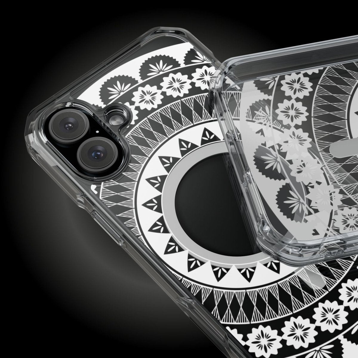 WOYC PasifikaOne MagSafe clear case for iPhone 16 with Fiji design, showcasing transparent protection and MagSafe compatibility.