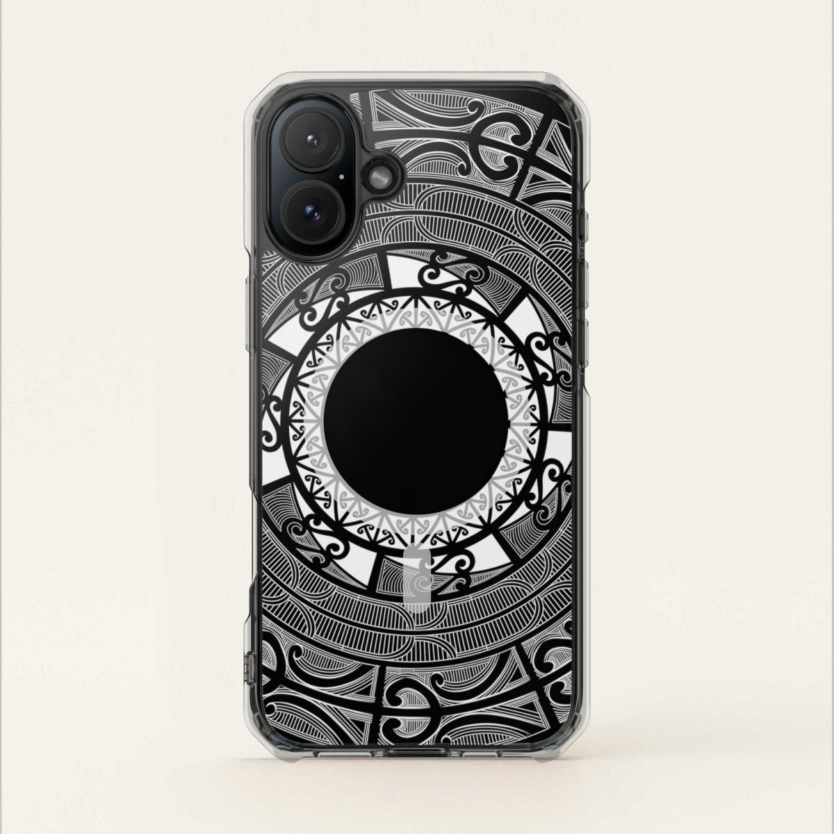 WOYC PasifikaOne MagSafe clear case for iPhone 16 with Māori design, transparent protective cover for AU, NZ, and USA models.