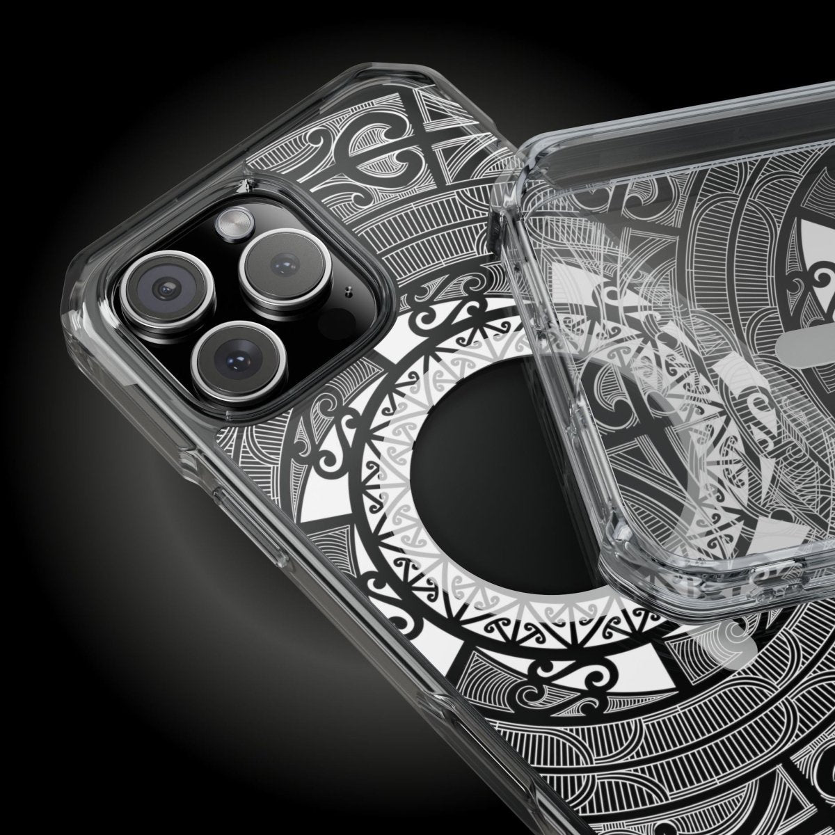 WOYC PasifikaOne MagSafe clear case for iPhone 16 featuring Māori design, transparent protective cover with MagSafe compatibility.