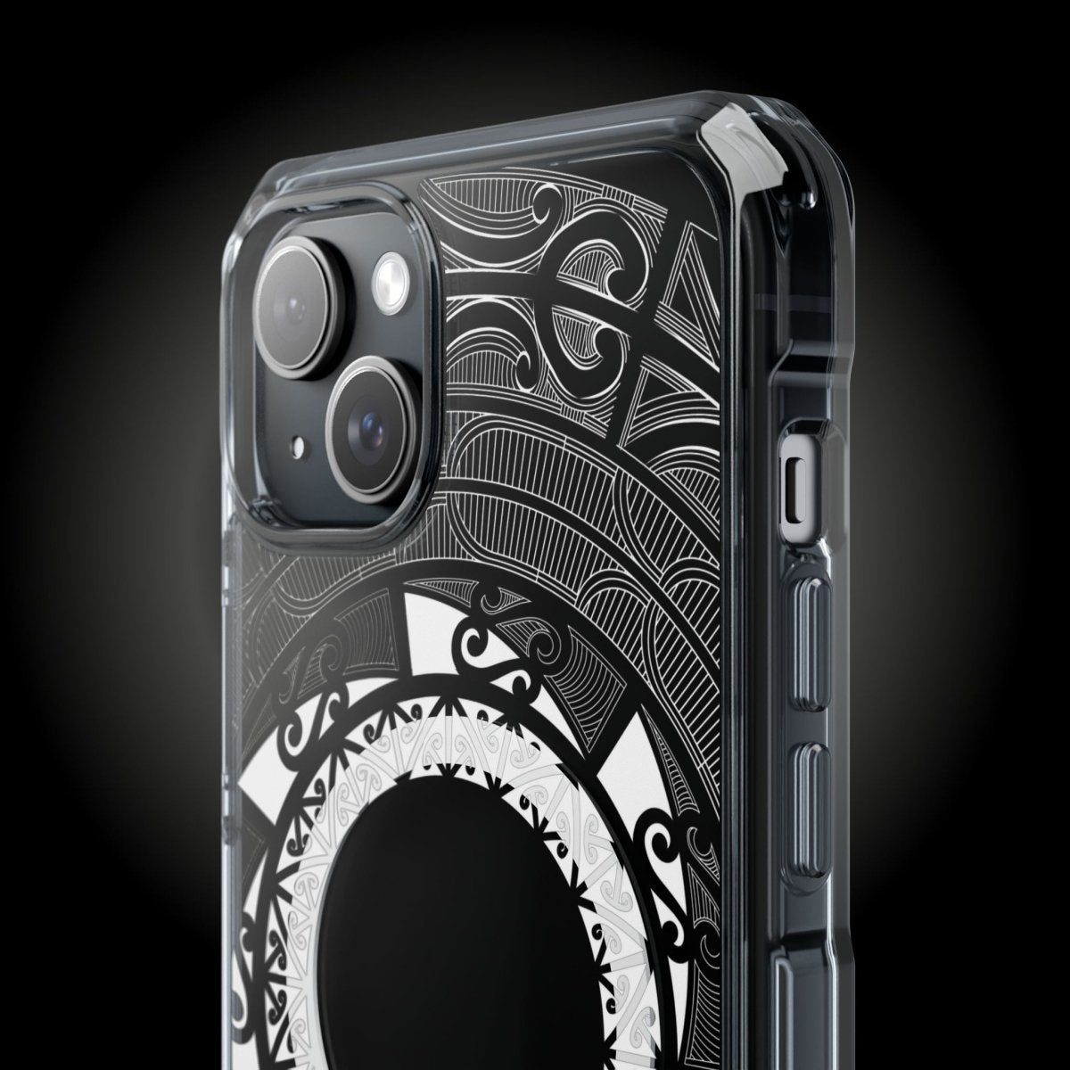 WOYC PasifikaOne MagSafe clear case for iPhone 16 with Māori design, transparent protection, compatible with AU, NZ, and USA.