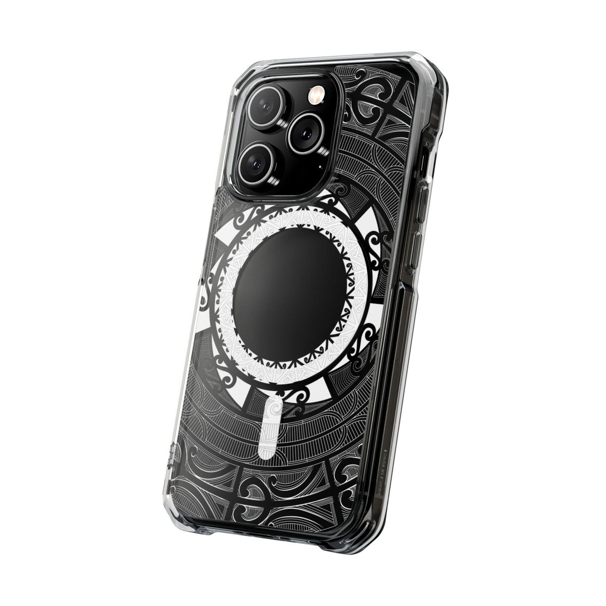 WOYC PasifikaOne MagSafe clear case for iPhone 16 featuring Māori-inspired design, transparent protective cover with MagSafe compatibility.