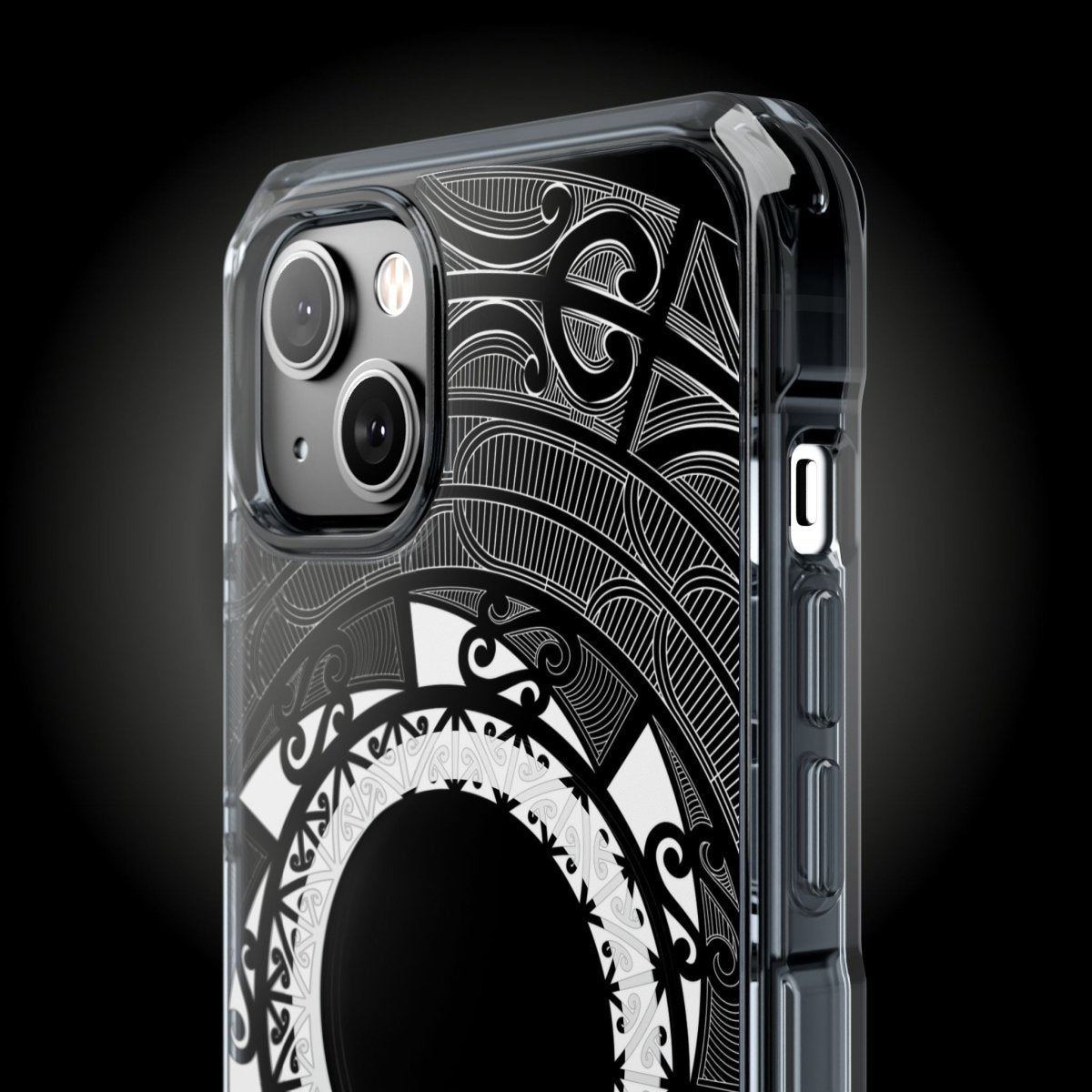 WOYC PasifikaOne MagSafe clear case for iPhone 16, featuring Māori design, transparent protective cover with MagSafe compatibility.